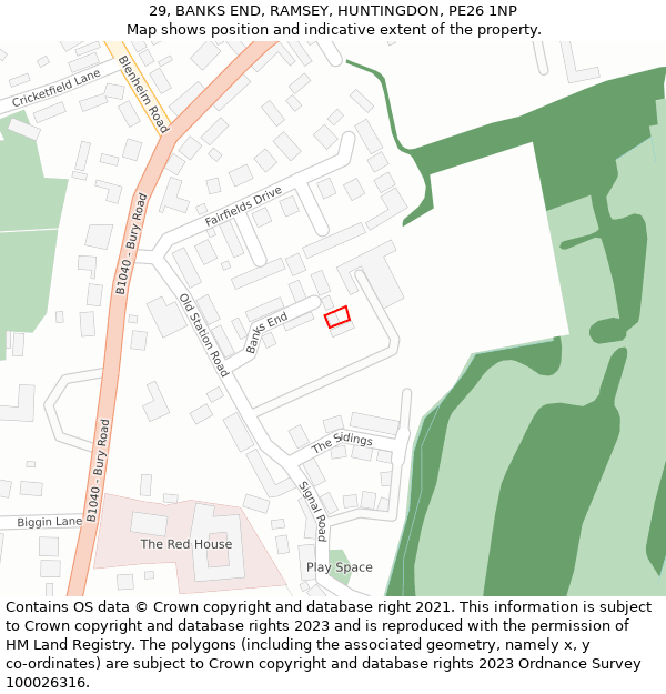 29, BANKS END, RAMSEY, HUNTINGDON, PE26 1NP: Location map and indicative extent of plot