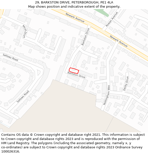 29, BARKSTON DRIVE, PETERBOROUGH, PE1 4LA: Location map and indicative extent of plot