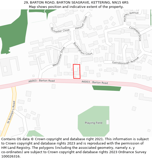 29, BARTON ROAD, BARTON SEAGRAVE, KETTERING, NN15 6RS: Location map and indicative extent of plot