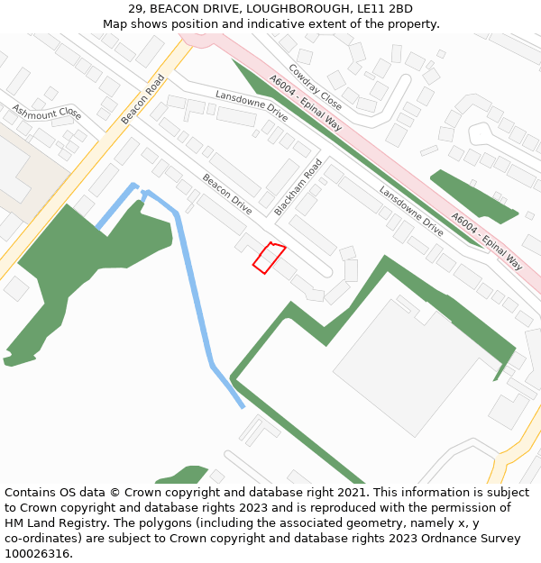 29, BEACON DRIVE, LOUGHBOROUGH, LE11 2BD: Location map and indicative extent of plot