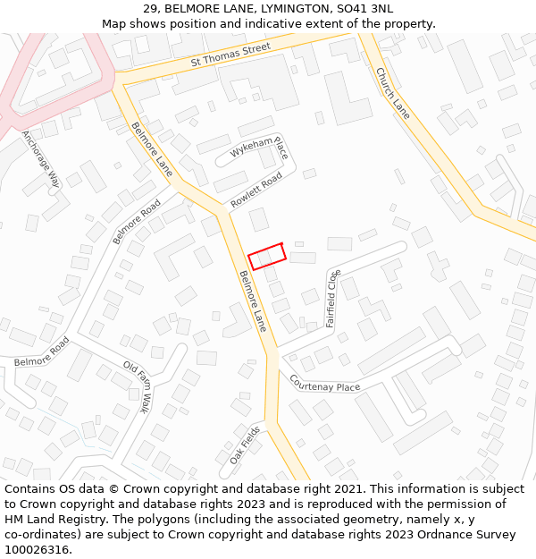 29, BELMORE LANE, LYMINGTON, SO41 3NL: Location map and indicative extent of plot