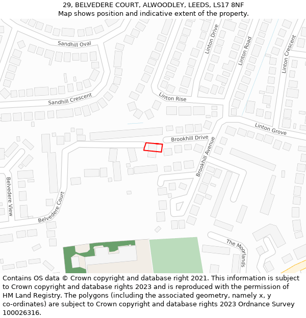 29, BELVEDERE COURT, ALWOODLEY, LEEDS, LS17 8NF: Location map and indicative extent of plot