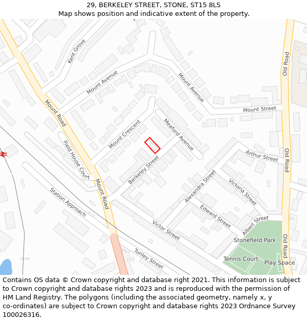 29, BERKELEY STREET, STONE, ST15 8LS: Location map and indicative extent of plot