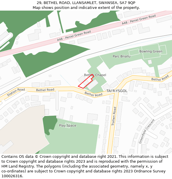 29, BETHEL ROAD, LLANSAMLET, SWANSEA, SA7 9QP: Location map and indicative extent of plot