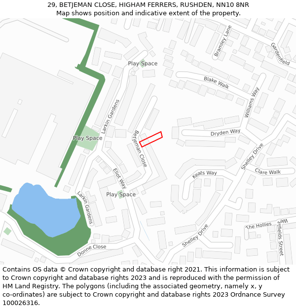 29, BETJEMAN CLOSE, HIGHAM FERRERS, RUSHDEN, NN10 8NR: Location map and indicative extent of plot