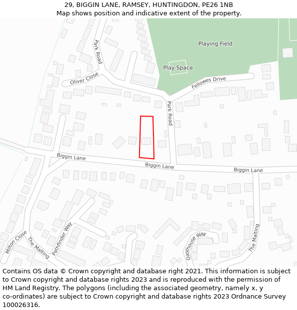 29, BIGGIN LANE, RAMSEY, HUNTINGDON, PE26 1NB: Location map and indicative extent of plot