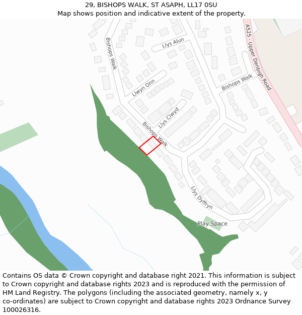 29, BISHOPS WALK, ST ASAPH, LL17 0SU: Location map and indicative extent of plot