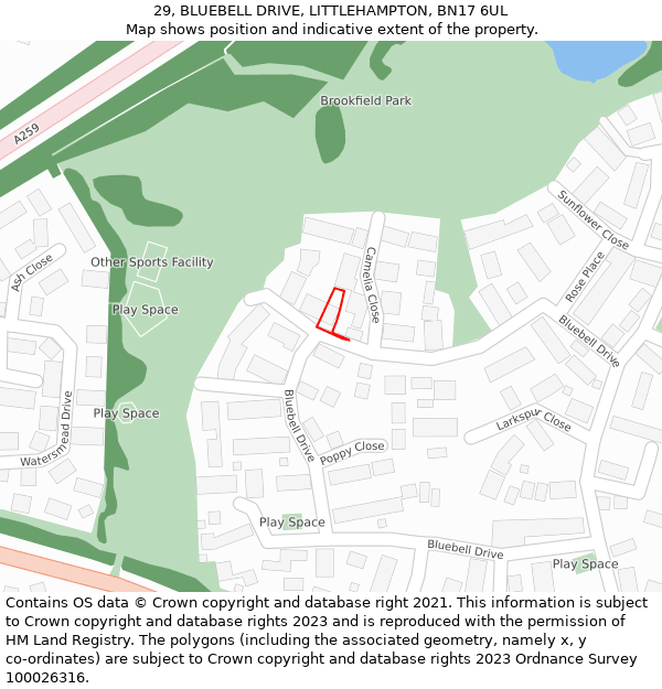 29, BLUEBELL DRIVE, LITTLEHAMPTON, BN17 6UL: Location map and indicative extent of plot