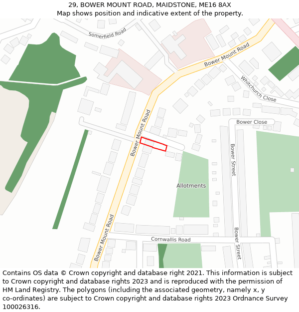 29, BOWER MOUNT ROAD, MAIDSTONE, ME16 8AX: Location map and indicative extent of plot
