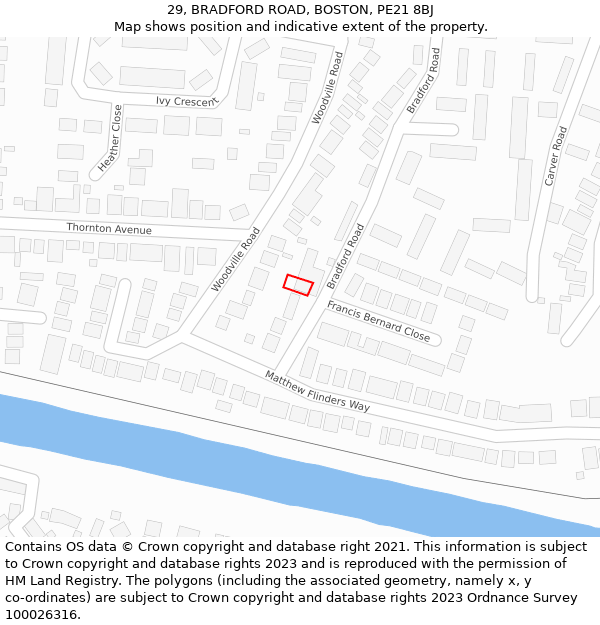 29, BRADFORD ROAD, BOSTON, PE21 8BJ: Location map and indicative extent of plot