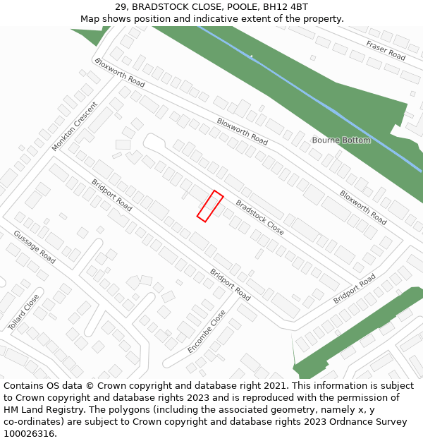 29, BRADSTOCK CLOSE, POOLE, BH12 4BT: Location map and indicative extent of plot