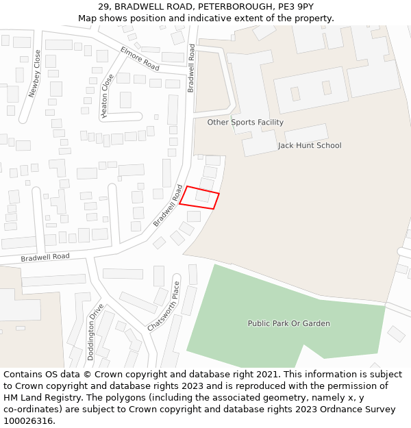 29, BRADWELL ROAD, PETERBOROUGH, PE3 9PY: Location map and indicative extent of plot