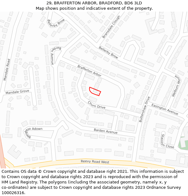 29, BRAFFERTON ARBOR, BRADFORD, BD6 3LD: Location map and indicative extent of plot