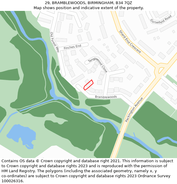 29, BRAMBLEWOODS, BIRMINGHAM, B34 7QZ: Location map and indicative extent of plot