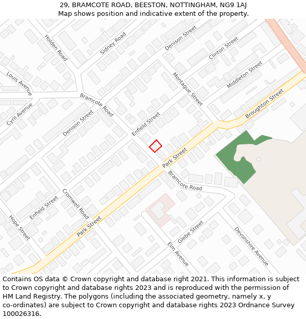 29, BRAMCOTE ROAD, BEESTON, NOTTINGHAM, NG9 1AJ: Location map and indicative extent of plot