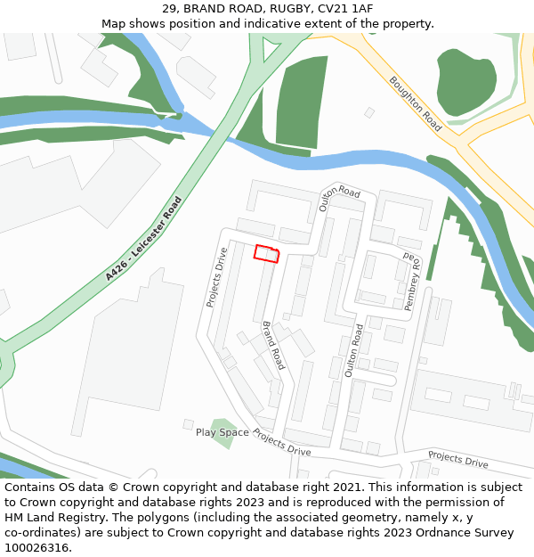 29, BRAND ROAD, RUGBY, CV21 1AF: Location map and indicative extent of plot