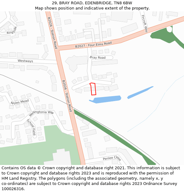 29, BRAY ROAD, EDENBRIDGE, TN8 6BW: Location map and indicative extent of plot