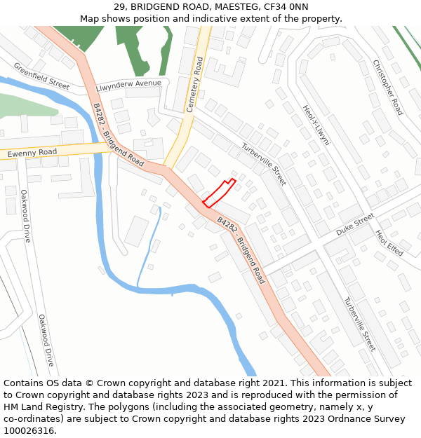 29, BRIDGEND ROAD, MAESTEG, CF34 0NN: Location map and indicative extent of plot