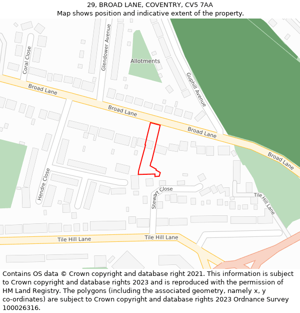 29, BROAD LANE, COVENTRY, CV5 7AA: Location map and indicative extent of plot