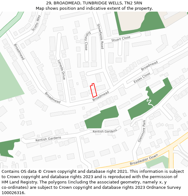 29, BROADMEAD, TUNBRIDGE WELLS, TN2 5RN: Location map and indicative extent of plot