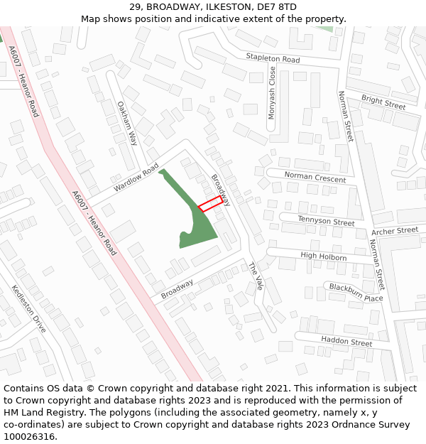 29, BROADWAY, ILKESTON, DE7 8TD: Location map and indicative extent of plot