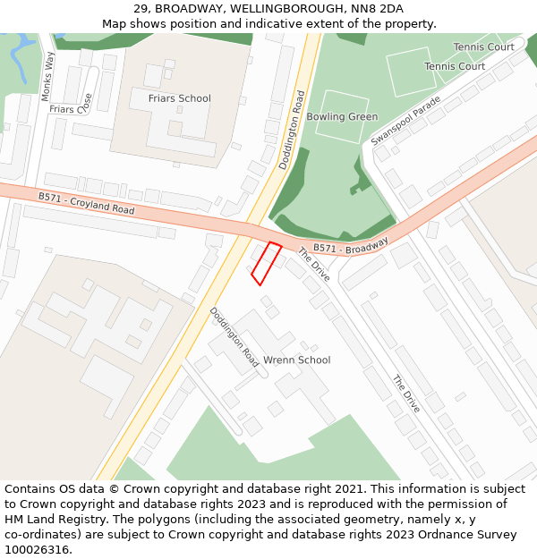 29, BROADWAY, WELLINGBOROUGH, NN8 2DA: Location map and indicative extent of plot