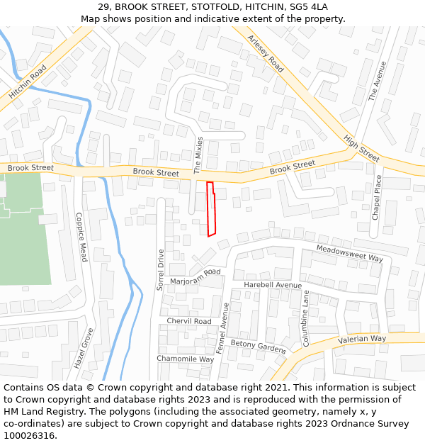 29, BROOK STREET, STOTFOLD, HITCHIN, SG5 4LA: Location map and indicative extent of plot