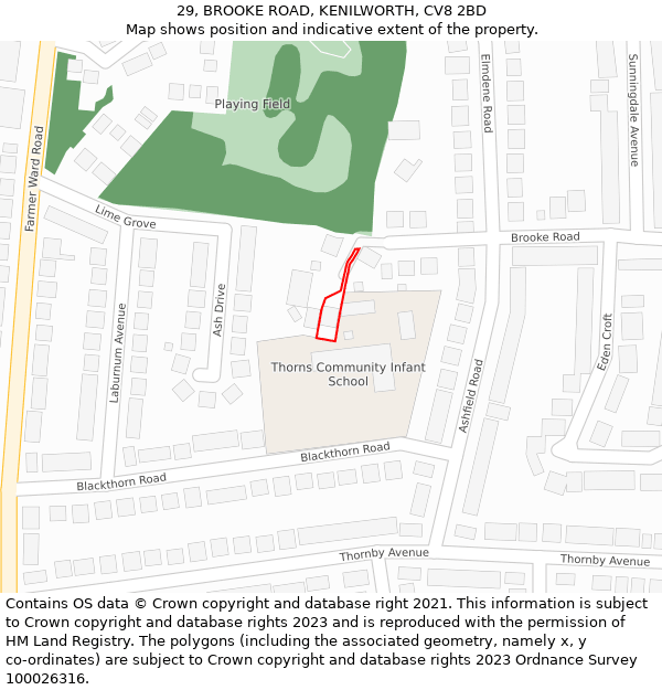 29, BROOKE ROAD, KENILWORTH, CV8 2BD: Location map and indicative extent of plot