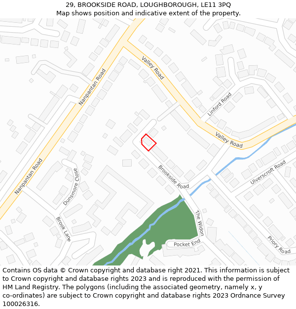 29, BROOKSIDE ROAD, LOUGHBOROUGH, LE11 3PQ: Location map and indicative extent of plot