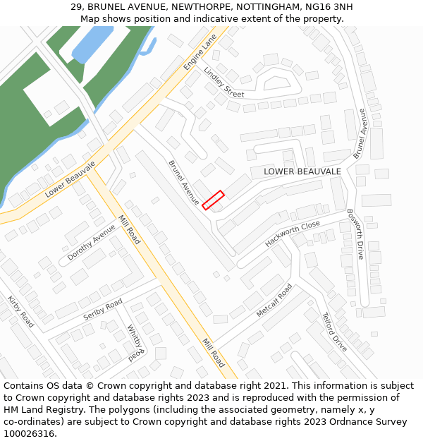 29, BRUNEL AVENUE, NEWTHORPE, NOTTINGHAM, NG16 3NH: Location map and indicative extent of plot