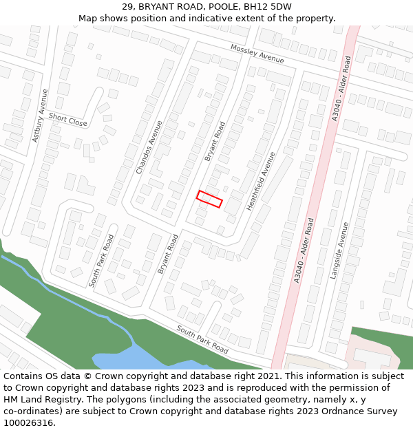 29, BRYANT ROAD, POOLE, BH12 5DW: Location map and indicative extent of plot