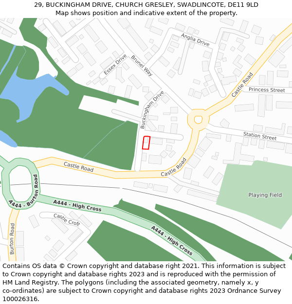 29, BUCKINGHAM DRIVE, CHURCH GRESLEY, SWADLINCOTE, DE11 9LD: Location map and indicative extent of plot