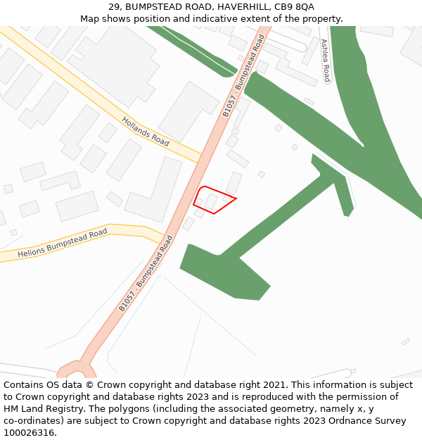 29, BUMPSTEAD ROAD, HAVERHILL, CB9 8QA: Location map and indicative extent of plot