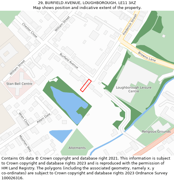 29, BURFIELD AVENUE, LOUGHBOROUGH, LE11 3AZ: Location map and indicative extent of plot