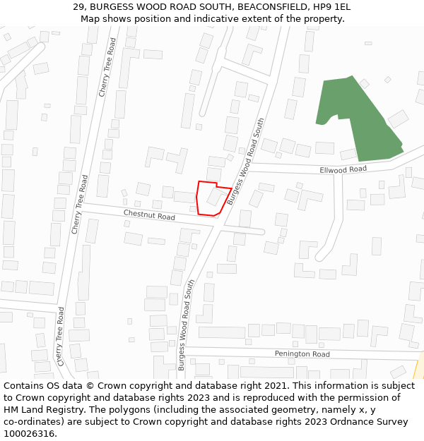 29, BURGESS WOOD ROAD SOUTH, BEACONSFIELD, HP9 1EL: Location map and indicative extent of plot