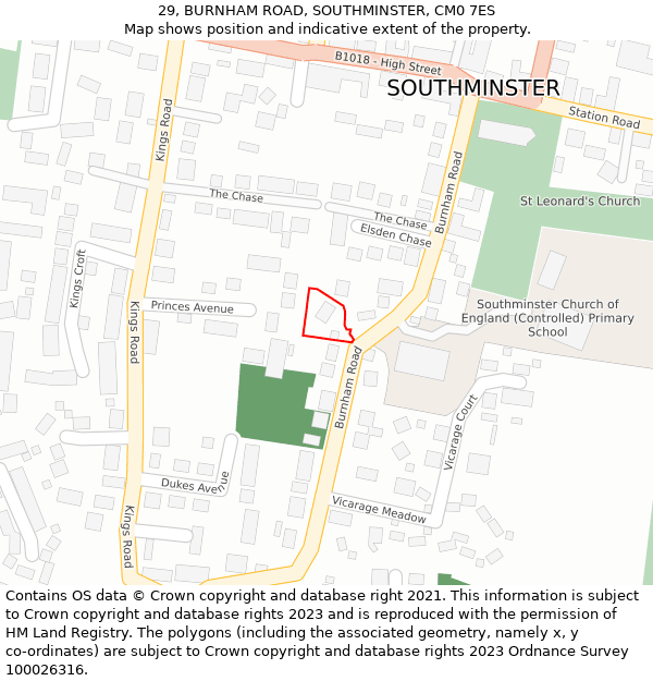 29, BURNHAM ROAD, SOUTHMINSTER, CM0 7ES: Location map and indicative extent of plot
