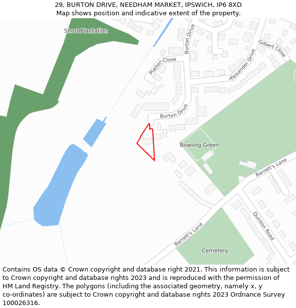 29, BURTON DRIVE, NEEDHAM MARKET, IPSWICH, IP6 8XD: Location map and indicative extent of plot