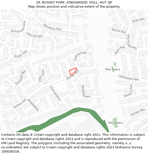 29, BUSHEY PARK, KINGSWOOD, HULL, HU7 3JF: Location map and indicative extent of plot