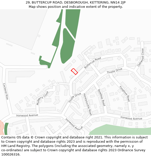 29, BUTTERCUP ROAD, DESBOROUGH, KETTERING, NN14 2JP: Location map and indicative extent of plot