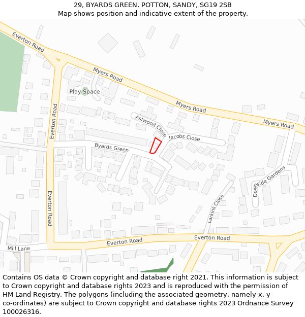 29, BYARDS GREEN, POTTON, SANDY, SG19 2SB: Location map and indicative extent of plot