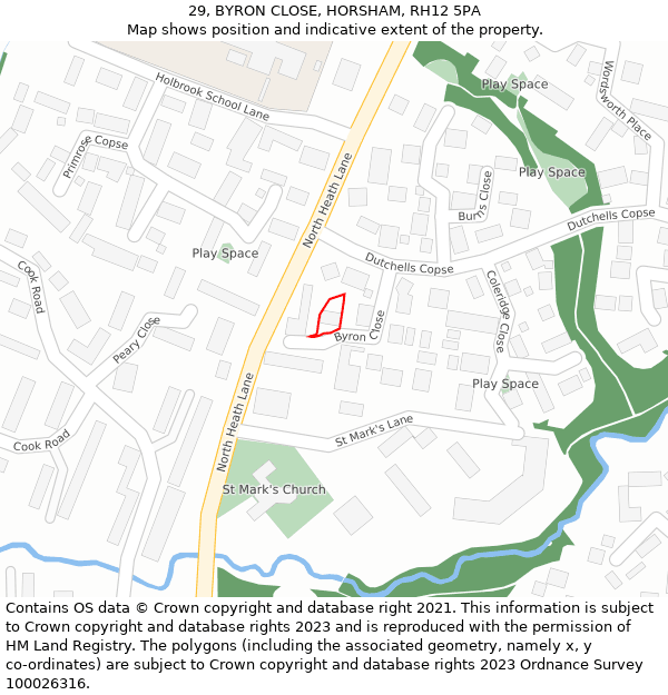 29, BYRON CLOSE, HORSHAM, RH12 5PA: Location map and indicative extent of plot