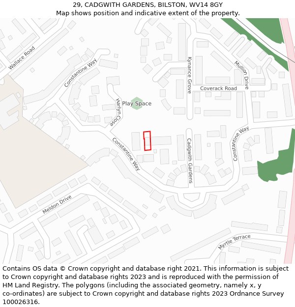 29, CADGWITH GARDENS, BILSTON, WV14 8GY: Location map and indicative extent of plot