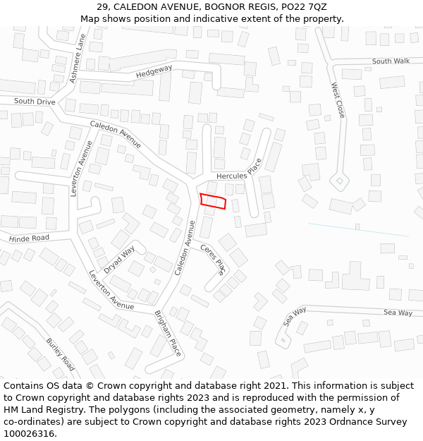 29, CALEDON AVENUE, BOGNOR REGIS, PO22 7QZ: Location map and indicative extent of plot