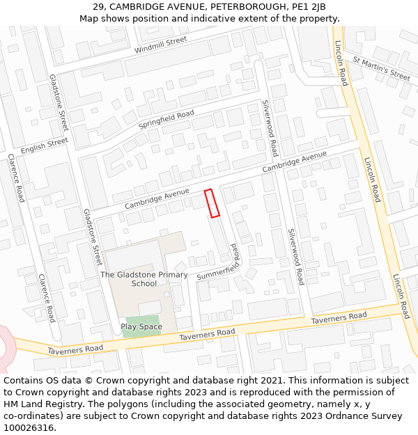 29, CAMBRIDGE AVENUE, PETERBOROUGH, PE1 2JB: Location map and indicative extent of plot
