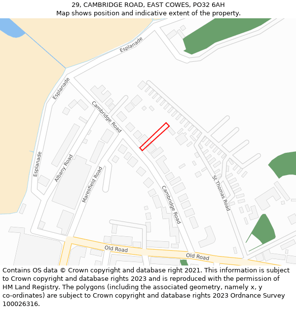 29, CAMBRIDGE ROAD, EAST COWES, PO32 6AH: Location map and indicative extent of plot