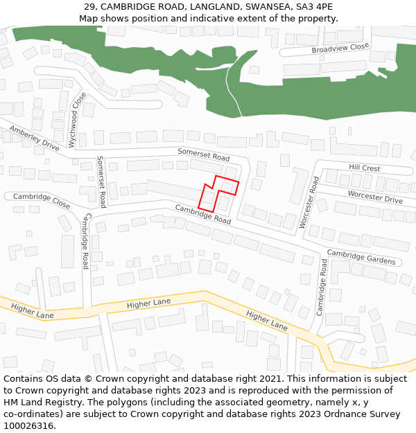 29, CAMBRIDGE ROAD, LANGLAND, SWANSEA, SA3 4PE: Location map and indicative extent of plot