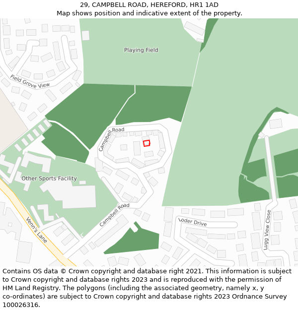 29, CAMPBELL ROAD, HEREFORD, HR1 1AD: Location map and indicative extent of plot