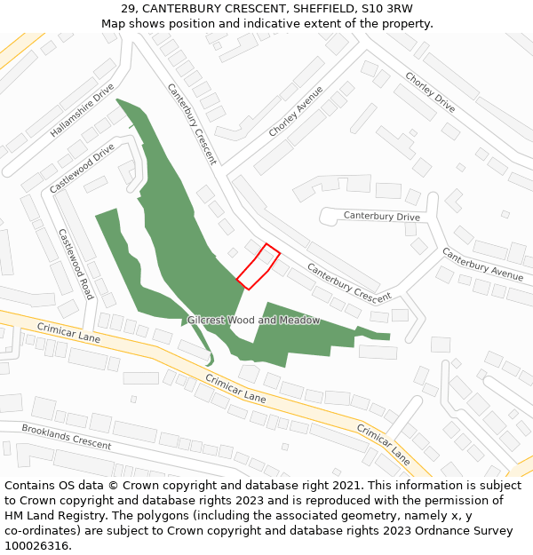 29, CANTERBURY CRESCENT, SHEFFIELD, S10 3RW: Location map and indicative extent of plot