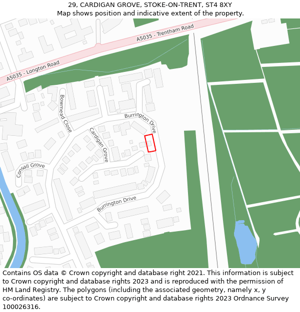 29, CARDIGAN GROVE, STOKE-ON-TRENT, ST4 8XY: Location map and indicative extent of plot