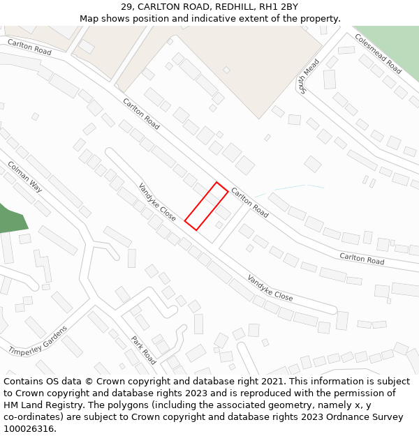 29, CARLTON ROAD, REDHILL, RH1 2BY: Location map and indicative extent of plot